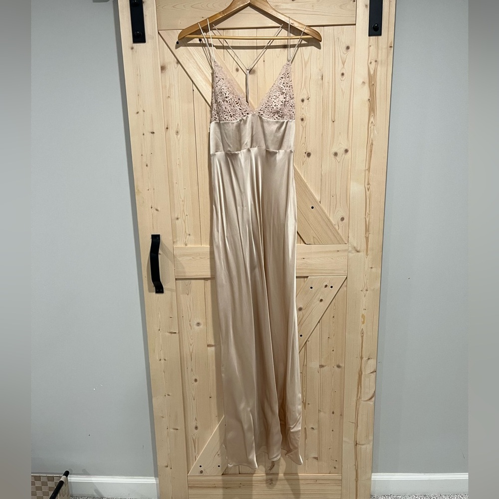 NWT La Perla Macrame Rose Beige Long Night Dress, Size Large - Picture 5 of 15